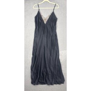 Soma Sensual Sleepwear Silk Slip Black Chemise Lace Trim Slip Dress